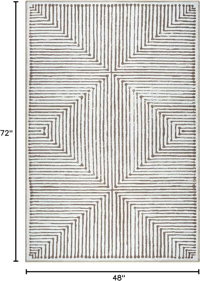 Bloom Rugs Washable Non-Slip 4' x 6' Rug - Brown Striped Area Rug for Living Room, Bedroom, Dining Room, and Kitchen - Exact Size: 4' x 6'