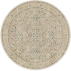 RUGGABLE Washable Vintage Area Rug – Kamran Ivory Opal 6 ft Round, Stain-Resistant, Non-Slip – Medium Machine Washable Rugs for Living Room, Bedroom, Hallway, Entryway & Office–with Standard Pad