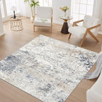 Square Area Rug Living Room Rugs - 6x6 Washable Large Soft Indoor Neutral Modern Abstract Low Pile Rug Carpet for Bedroom Dining Room Farmhouse Home Office - Beige Blue