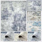 Washable Area Rugs for Living Room 9x12 - Large Neutral Modern Abstract Rug, Soft Low Pile Carpet with Non Slip Backing for Under Dining Room Table, Bedroom, Home, Office, Dorm - Indigo Gray