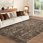 5X7 Area Rugs for Living Room, Soft Rugs Brown Washable Rug, Indoor Vintage Rugs for Bedroom Home Office Laundry, Rubber Backed Non Slip Low Pile Carpet, Dark Brown