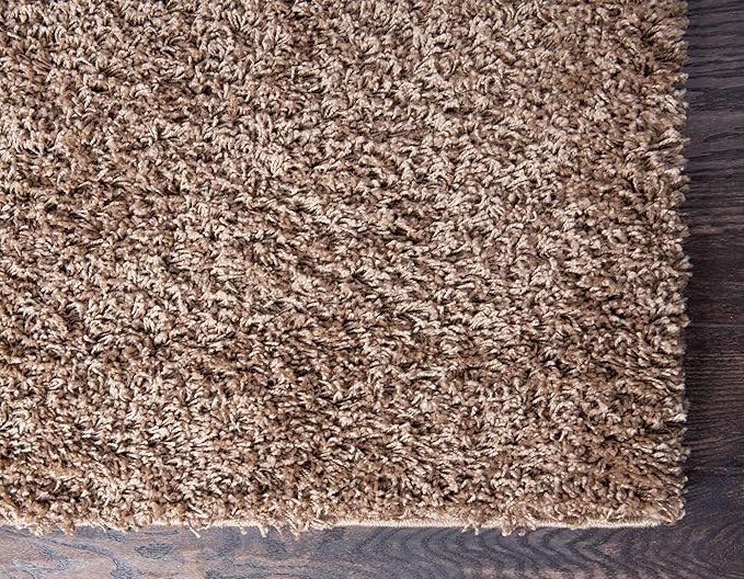 Unique Loom Solid Shag Collection Area Rug (2' 6" x 16' 5" Runner, Sandy Brown)