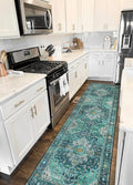 Moynesa Ultra-Thin Washable Runner Rug - 2'6" x 10' Teal Runners for Hallways Stair Carpet Runner, Oriental Non Skid Non Shedding Low Pile Kitchen Mat for Bedroom Mudroom Hardwood Floor