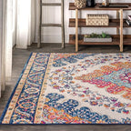 JONATHAN Y Boho Vintage Blue/Multi Indoor Area Rug, 10x14, Bohemian Flair Medallion, Floral Easy-Cleaning High Traffic for Living Room, Bedroom, Kitchen, Pet-Friendly, Non-Shedding (BMF106A-14)