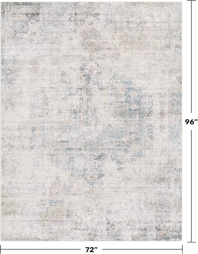 Light Blue Farmhouse Area Rug for Bedroom - 6x8 Washable Rug for Dining Room Table, Ultra-Thin Soft Textured Dusty Blue Boho Indoor Decor, Fade & Stain Resistant