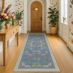 Boho Non Slip Kitchen Rug Runner - 2x5 Blue Washable Thin Rug for Bathroom, Laundry Room, Hallway, Non Slip with Rubber Backing, Insect Print Unique Runner