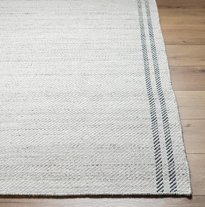 Mark&Day Wool Rugs, 5x8 Janmichael Solid and Border Gray/Ivory Area Rug, Grey Ivory Black Carpet for Living Room, Bedroom or Kitchen (5' x 7'6")