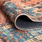 Bloom Rugs Washable Non-Slip 8' x 10' Rug - Orange/Teal Blue Traditional Bordered Area Rug for Living Room, Bedroom, Dining Room, and Kitchen - Exact Size: 8' x 10'