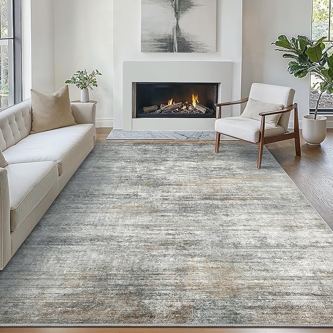Bavni Rugs for Bedroom, Machine Washable Modern Rug Non-Slip, Foldable Simple 6x9 Area Rugs, Soft Low Pile Carpet for Living Room, Dining Room, Playroom, Granite Gray