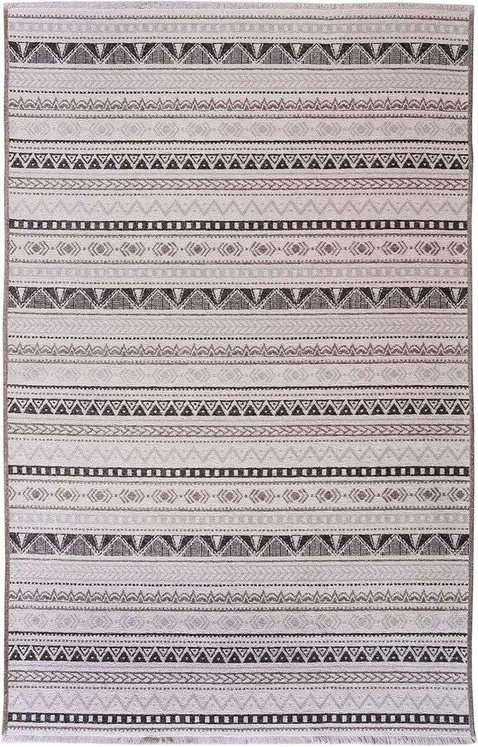 Alfa Rich 7x10 White Black Gray Washable Area Rugs for Living Room Bedroom Kitchen Cotton Decor Rug