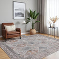 Bavni Washable Rug 3x5 Area Rug for Living Room Bedroom Dining, Washable Vintage Print Carpet, Ultra-Thin Chenille Low Pile Lightweight Rug with Non Slip Backing, Retro Grey