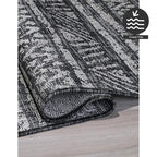 FH Home Outdoor Rug - Waterproof Easy to Clean Stain Resistant - Patio Indoor Outdoor Porch Deck Balcony Entryway - Striped Boho - Amman - Charcoal - 6' x 9'