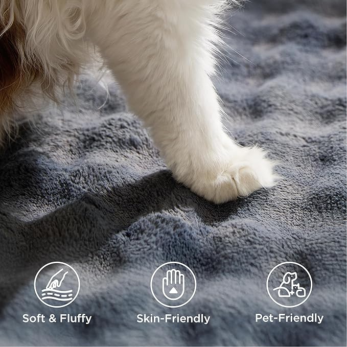 Bedsure 6x9 Fluffy Area Rugs for Living Room, Machine Washable Rugs, Non-Slip Backing, Non-Shedding, Pet Friendly Throw Rug for Bedroom Dining Room, Grey