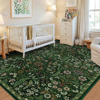 5×7 Dark Green Washable Floral Area Rug,Vintage Boho Soft Low-Pile Living Room Rugs, Stain Resistant Botanical Non-Slip Carpet for Bedroom,Dining Room, Kids Nursery,Home Decor