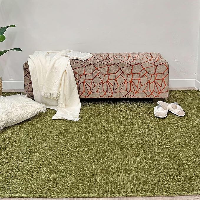 Alfa Rich 3x10 Green Washable Area Rugs for Living Room Hallway Kitchen Cotton Decor Solid Runner Rug