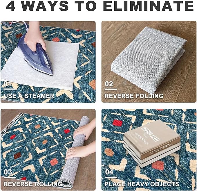 KILOCOCO Hallway Runner Rug 2'x8' Runners for Hallways Soft Washable Runner Rugs Non Slip Printed Low-Pile Runners for Bedroom Kitchen Living Room Laundry Room Boho Rugs, Teal/Blue