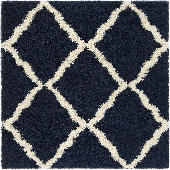 SAFAVIEH Dallas Shag Collection Area Rug - 4' Square, Navy & Ivory, Trellis Design, Non-Shedding & Easy Care, 1.5-inch Thick Ideal for High Traffic Areas in Living Room, Bedroom (SGD257N)