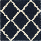 SAFAVIEH Dallas Shag Collection Area Rug - 4' Square, Navy & Ivory, Trellis Design, Non-Shedding & Easy Care, 1.5-inch Thick Ideal for High Traffic Areas in Living Room, Bedroom (SGD257N)