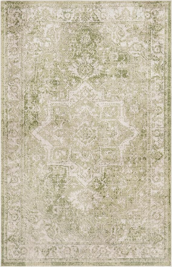 Nourison Home Astra Machine Washable Ivory Green 3'3" x 5' Area Rug - Easy Clean, Non Shedding, Bed Room, Living Room, Dining Room, Kitchen (3' x 5')