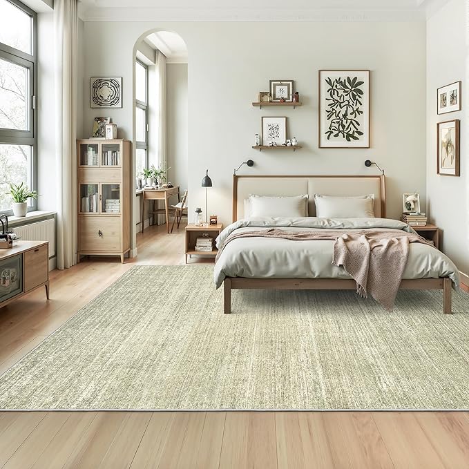 Valenrug Washable Rug 8x10 - Stain Resistant 8x10 Area Rugs for Living Room, Non Slip Backing Printed Rugs for Bedroom, Folable Machine Washable Area Rug (8'x10', Green)