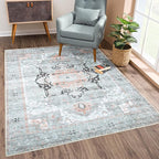 Bloom Rugs Washable Non-Slip 6' x 9' Rug - Gray/Coral Pink Traditional Area Rug for Living Room, Bedroom, Dining Room, and Kitchen - Exact Size: 6' x 9'