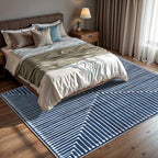 GLN Rugs Contemporary Collection - Machine Washable Area Rug, Contemporary Washable, Non Slip, Low Pile Chenille Rug, Living Room, Bedroom, Kitchen Rug (4' x 6' Lines Blue)