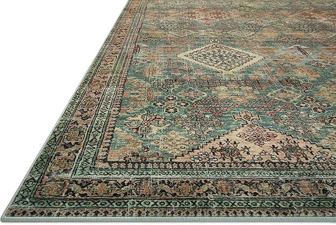 Loloi Magnolia Home by Joanna Gaines Sinclair Collection SIN-03 Turquoise/Multi 7'-6" x 9'-6", .25" Pile Height, Machine Washable, Area Rug