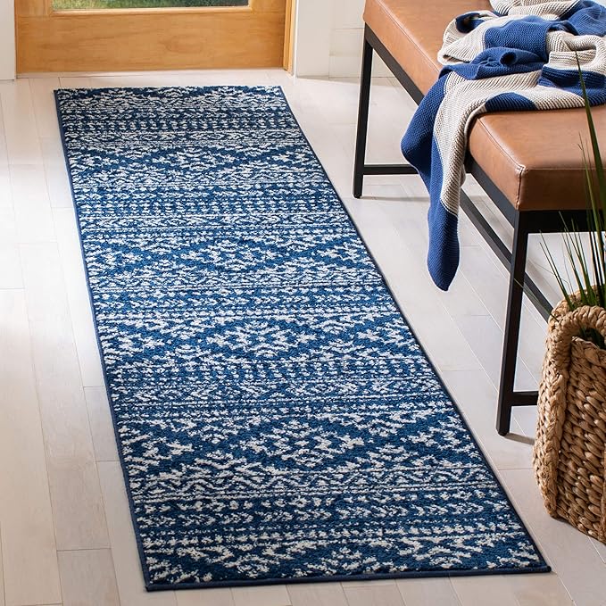 SAFAVIEH Tulum Collection Runner Rug - 2' x 11', Navy & Ivory, Moroccan Boho Tribal Design, Non-Shedding & Easy to Clean, Ideal for Living Room, Hallway, Foyer, Entryway, Bedroom (TUL272N)