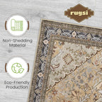 Washable Area Rug 4x6 | Non Slip Area Rug for Living Room, Bedrooms, Dining Room | Ultra-Soft Flannel Carpet Area with Rubber Backing (Olive Brown, 4x6)