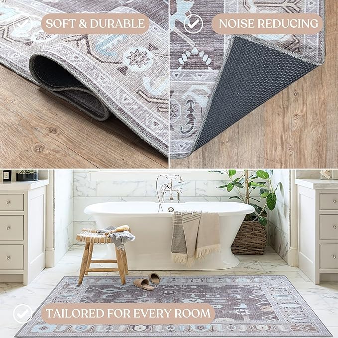 Brown Oushak Runner Rug, Modern Runners, Vintage, Turkish, Eclectic, Floral, Pastel, Washable, Long Runner Rugs for Hallway, Kitchen, Living Room, Bedroom, Kitchen, Bathroom, 2'5"x13'