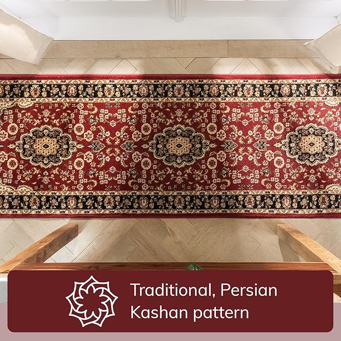 Well Woven Barclay Collection Medallion Kashan Red 3x10 Runner Rug - for Hallways, Kitchens, and Entryways