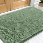 OLANLY Dog Door Mat for Muddy Paws 34x21, Absorbs Moisture and Dirt, Absorbent Non-Slip Washable Doormat, Quick Dry Chenille Mud Mat, Entry Indoor Entryway Carpet for Inside Floor, Olive Green