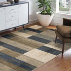 Superior Indoor Area Rug, Jute Backed, Modern Geometric Patchwork Floor Decor for Bedroom, Office, Living Room, Entryway, Hardwood Floors, Rockwood Collection, 4' x 6', Midnight Navy