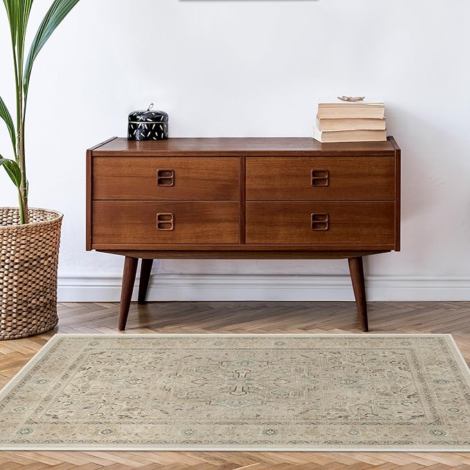 RUGGABLE Washable Area Rug – Kamran Ivory Opal 4x6, Stain-Resistant, Non-Slip – Medium Machine Washable Rugs for Living Room, Bedroom, Hallway, Entryway & Office–with Standard Pad