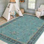 Boho 8x10 Large Teal Green Rugs for Living Room - Vibrant Turquoise Rug for Bedroom under Bed, Dining Room under Kitchen Table, Washable Soft Non Slip Unique Aqua Colorful Indoor Décor teal area rug