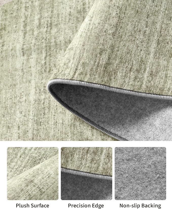 Art&Tuft Washable Rugs 5x7, Low Pile Area Rugs for Living Room - Non Slip and Stain Resistant Soft Thin 5x7 Rug for Bedroom, Dining Room, Kitchen, Office, Green