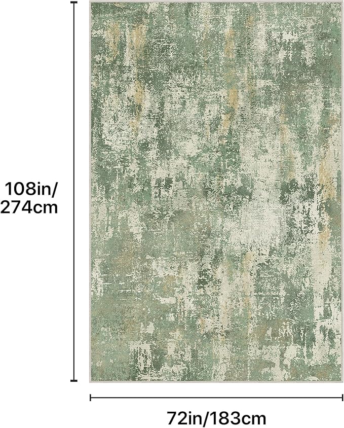 GENIMO 6x9 Area Rugs for Living Room, Machine Washable Rug Non Slip, Low Pile Ultra-Thin Lightweight Large Carpet, Abstract Modern Rugs for Bedroom, Dining Room, Office, Nursery, Olive Green