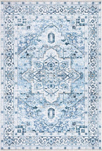 Bloom Rugs Caria Washable Non-Slip 4x6 Rug - Blue Traditional Area Rug for Living Room, Bedroom, Dining Room, and Kitchen - Exact Size: 4' x 6'