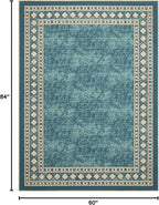 Antep Rugs Alfombras Modern Bordered 5x7 Non-Skid (Non-Slip) Low Profile Pile Rubber Backing Indoor Area Rugs (Blue, 5' x 7')