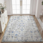 jinchan Kalen Area Rug 4x6 Washable Bedroom Rug Soft Vintage Indoor Thin Retro Distressed Floor Cover Blue Floral Country Boho Non Slip Living Room Bathroom Kitchen