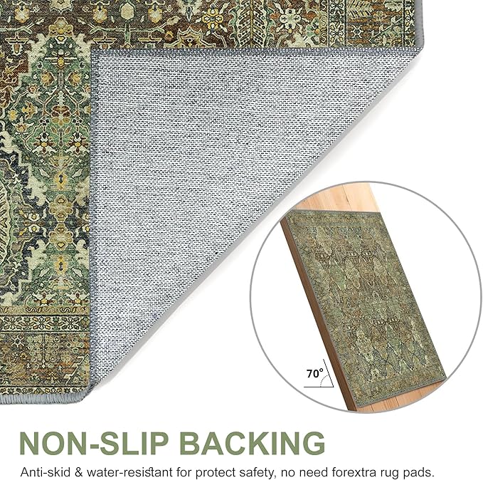 Bavni Area Rug 6X9, Oriental Vintage 6X9 Area Rugs, Large Rugs for Living Room, Non Slip Boho Carpet for Bedroom Dorm, Low Pile Aesthetic Washable Rug for Dining Room Office, Sage Green
