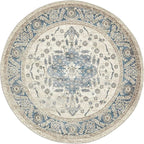 Unique Loom Salzburg Collection Classic Traditional Design Oriental Inspired Border Area Rug (5' 0 x 5' 0 Round, Beige/Blue)