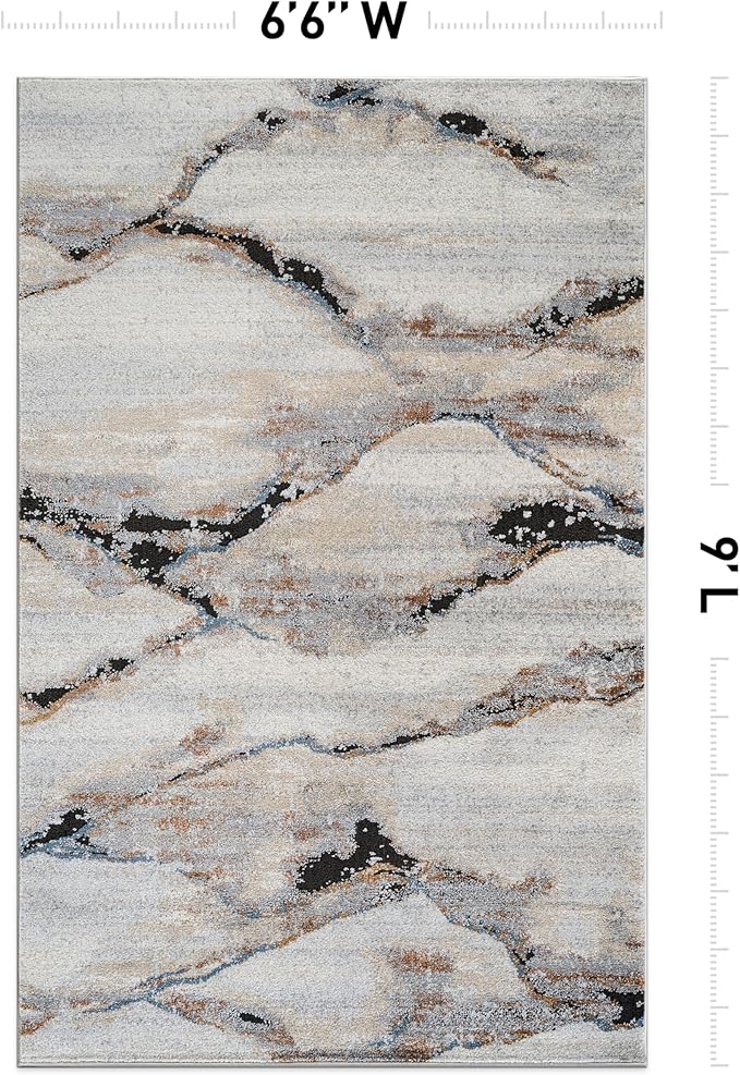 Rugshop Contemporary Gray Striated Area Rug Durable, Kid & Pet Friendly 6' 6" x 9' Great for Layering in Living Areas, Offices, or Under Dining Sets