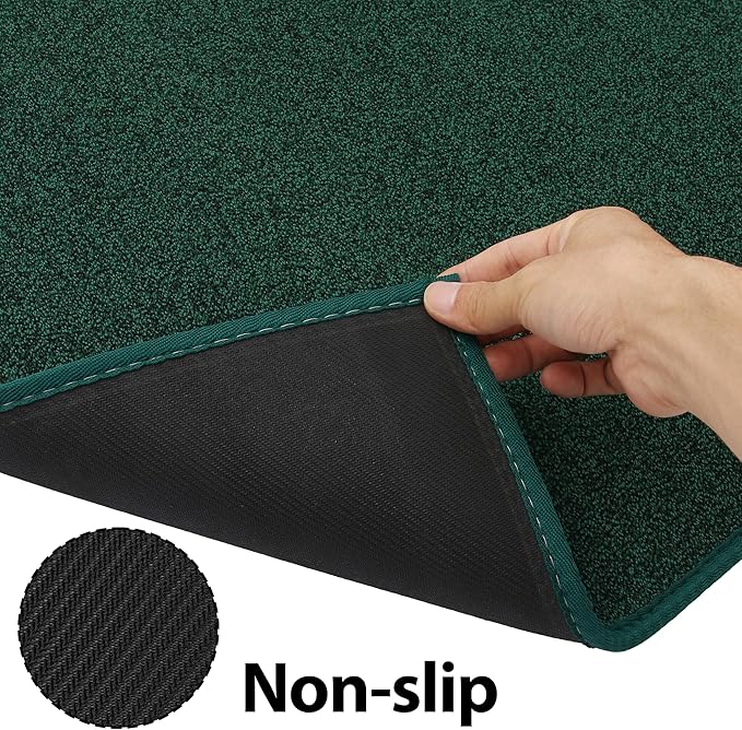 Area Rug with Non Slip Rubber Backing, Washable Soft Floor Carpet for Living Room, Kitchen, Entryway Indoor, Bedroom, Laundry, Low Pile Area Rugs, Solid Color with Pointillism Style (Green, 3' * 5')