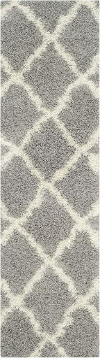 SAFAVIEH Dallas Shag Collection Runner Rug - 2'3" x 10', Grey & Ivory, Trellis Design, Non-Shedding & Easy Care, 1.5-inch Thick Ideal for High Traffic Areas in Living Room, Bedroom (SGD257G)