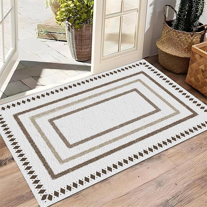 Moroccan Farmhouse Area Rugs 3x4ft, Neutral Geometric Pattern in Off-White Rug, Low Pile Machine Washable & Non-Slip Soft Carpet for Living Room, Bedroom & Dining Room