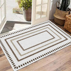 Moroccan Farmhouse Area Rugs 4x5ft, Neutral Geometric Pattern in Off-White Rug, Low Pile Machine Washable & Non-Slip Soft Carpet for Living Room, Bedroom & Dining Room
