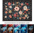 DUKINO 3x5 Area Rug, Floral Rugs for Living Room, Lightweight Non Slip Washable Rug, Indoor Low Pile & Non-Shedding Boho Design Rugs for Bedroom, Living Room, Dining Room, Black