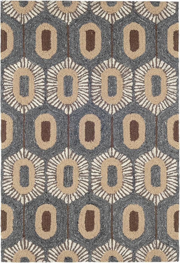 Dash & Albert Stowe Hand Micro Hooked Wool Rug, 2 X 3 Feet, Blue/Browns Geometric Pattern