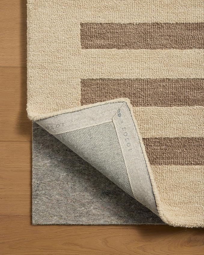 Loloi Leanne Ford Craven Collection CVN-05 Oatmeal/Bark 2'-3" x 3'-9" Accent Rug Striped, Patterned, Neutral, Entryway, Mudroom, Bathroom, and Kitchen